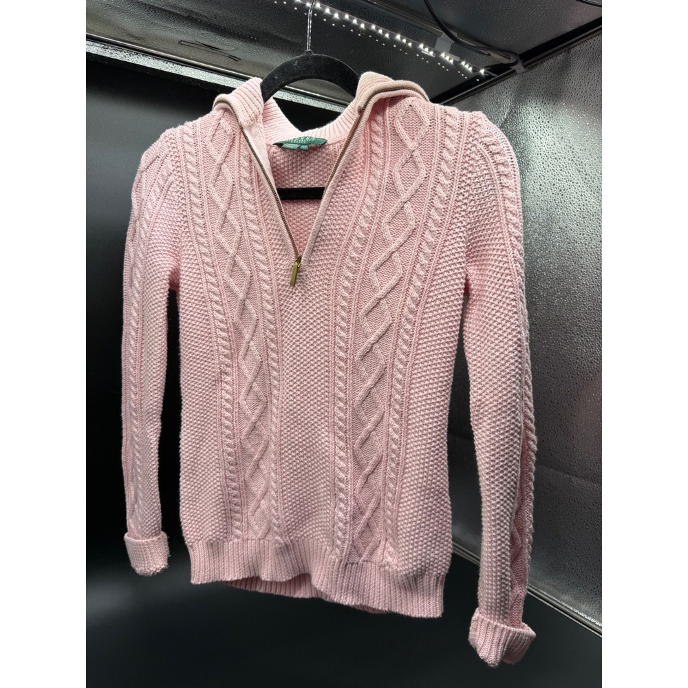 Lauren Ralph Lauren Petite Pink Cable Knit 1/4 Zip‎ Cotton Sweater P/P Small - Picture 5 of 8